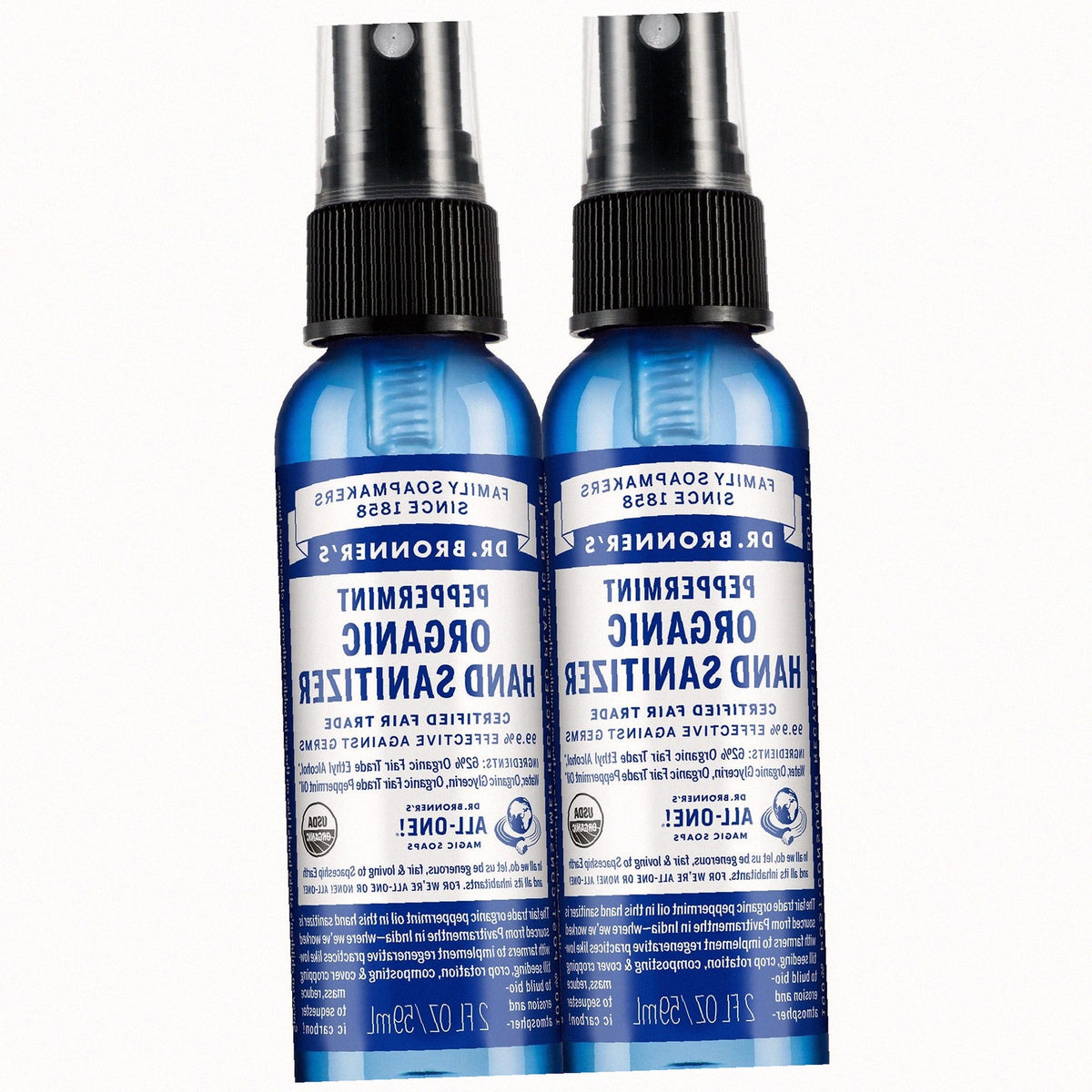 Peppermint Natural Hand Sanitizer Gel 2 Pack Travel